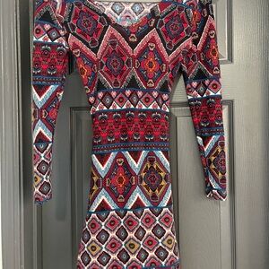 Geometric Patterned Long Sleeve Dress